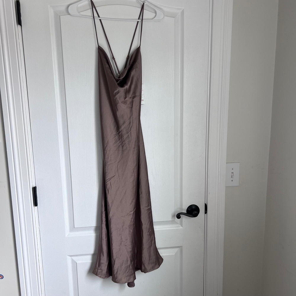 Show Me Your Mumu Verona Cowl Midi Dress Bronze Satin Size XXS Wedding Guest New